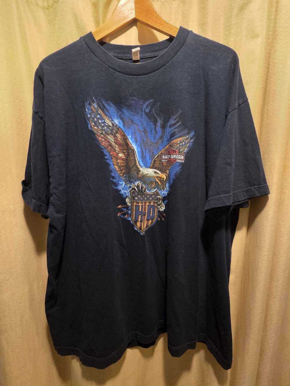 Harley-Davidson Black Tee with Eagle and Blue Flame Graphic